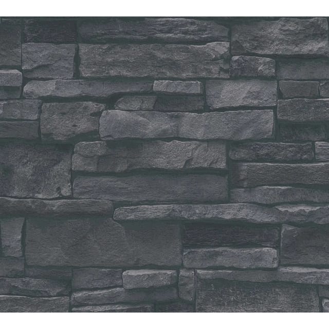 Livingwalls Tapete Stein-Optik Schwarz und Antrazitgrau 53 cm x 10,05 m AS-388134