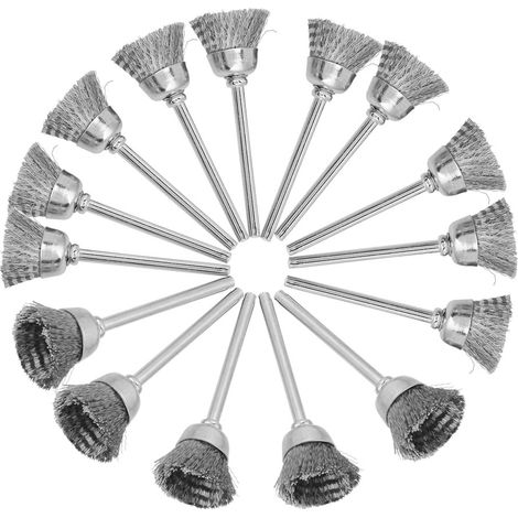 Mini-drahtbürste Für Rotationsschleifer – 15 Stück, 3 Mm Schaft, Schalenform (3 × 15 Mm), Robuster Stahl