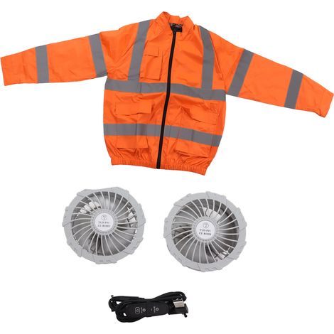 Kabellose Xl-kühljacke Mit Abnehmbaren Lüftern, Weiß Und Fluoreszierendes Orange, Sonnenschutz Und Kühlung