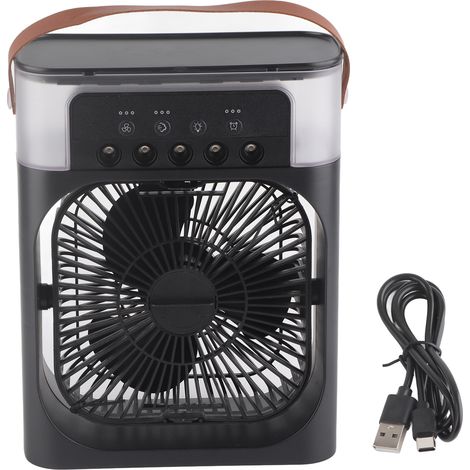 Tragbarer Verdunstungsventilator Mit 600-ml-wassertank, 3 Geschwindigkeitsstufen, 7-farbiger Led-beleuchtung, Schwarz