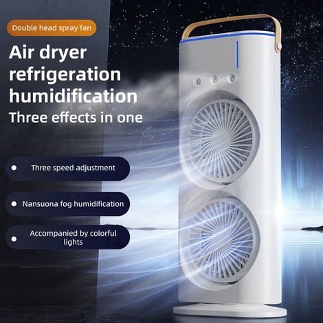 Standventilator Mit Zwei Ventilatorköpfen Und Sprühfunktion, 3 Geschwindigkeitsstufen, 90°-drehung, 180°-neigungsverstellung, Integriertem 2000-mah-akku, Weiß