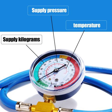R134a-nachfüllset Für Kfz-klimaanlagen – Manometer Mit Blauem Kupferschlauch, 380 Mm + 580 Mm