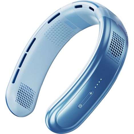 Wiederaufladbarer Usb-nackenventilator, 5 Leise Flügel, Verstellbar, Blaue Farbe