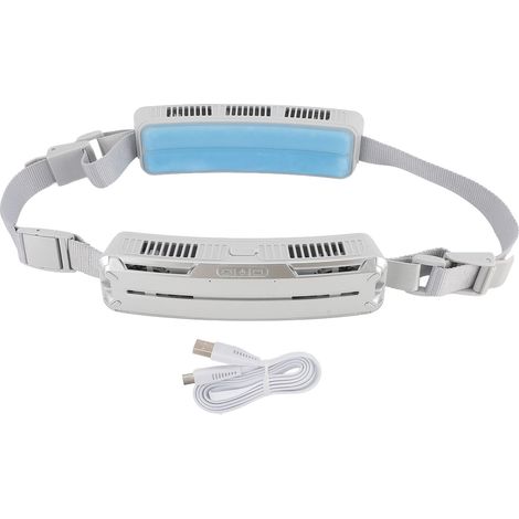 Verstellbarer, Tragbarer Gürtelventilator, Doppelseitig, 6500 U/min, Wiederaufladbar, 16 Stunden Akkulaufzeit, Silbergrau