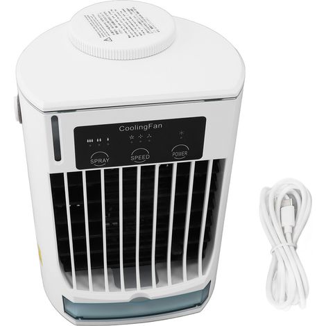 Tragbarer Ventilator Mit 500-ml-luftbefeuchterfunktion, 3 Geschwindigkeitsstufen, Usb-anschluss, Weiß