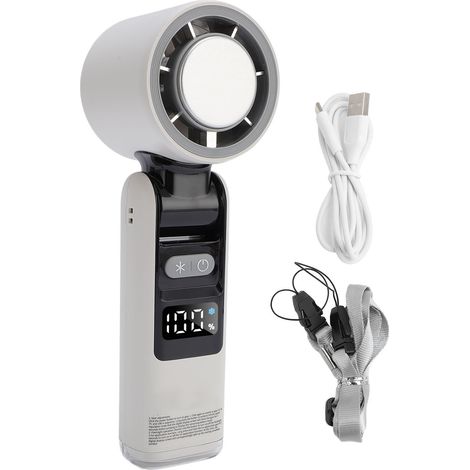 Tragbarer Ventilator Mit Digitalanzeige, Hochgeschwindigkeitsturbine, Erfrischende Kühlung, Weiß