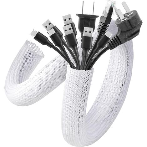 3 Meter Langer, Flexibler, Verstellbarer Kabelschlauch (13–23 Mm), Kabelmanagement, Geteilter, Geflochtener Pet-kabelschutz, Kabelverschraubung Für Tv-/computer-/usb-/audio-/videokabel – Weiß