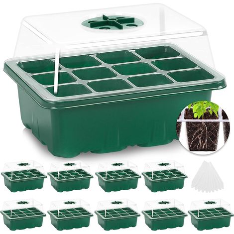 Mini-gewächshaus Für Pflanzen, Set Mit 10 Anzuchtschalen, 120 Zellen, Anzuchtschale Für Den Innenbereich Mit Deckel Und Robuster Belüftung, Anzuchtbox Für Die Samenkeimung, Grün