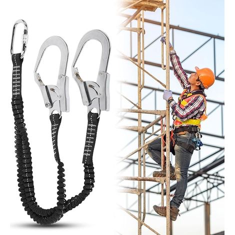 Herchr 80–140 Cm Elastischer Haken-sicherheitsgurt, 25 Kn Doppelseil Mit Stahlhaken, Stoßdämpfendes Sicherheitsverbindungsseil, Auffangseil Für Den Außenbereich