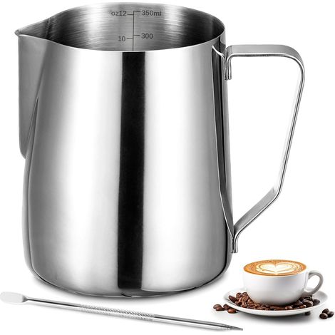 Milchkännchen – 350 Ml – Edelstahl – Mit Mess- Und Latte-art-stift – Für Cappuccino, Espresso Und Latte Art – Perfekt Für Kaffeeliebhaber