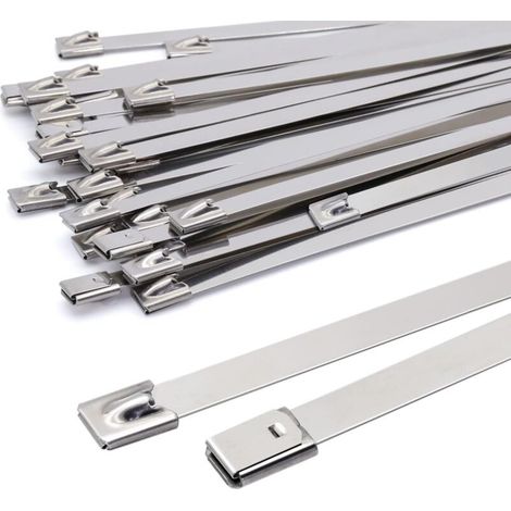 Metallkabelbinder 400 X 7,9 Mm, Silberfarbener Edelstahl, Hochbelastbar, Bruchlast 120 Kg, 100er-packung - Rwcable Tie