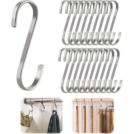 20 Stück Metall-s-haken, Edelstahl-aufhängehaken Für Küchenutensilien, Haken Und Stifte Für Zuhause, Becherhaken Für Gartengeräte, Maximale Traglast 10 Kg