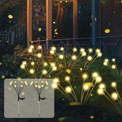 Firefly Solar-gartenleuchten Für Den Außenbereich, 8 Led-solarleuchten, Ip65 Wasserdicht, Warmweiß, Solarleuchten Für Garten, Balkon, Einfahrt, Terrasse, 2 Stück