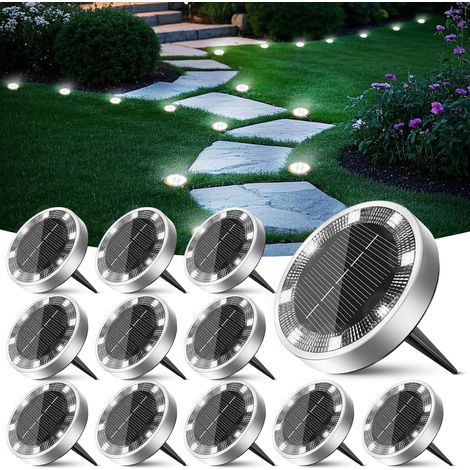 12er-pack Solar-bodenleuchten, 8 Led-solar-gartenleuchten Für Den Außenbereich, Wasserdichte Solar-strahler Für Den Außenbereich, Solarbeleuchtung Für Terrasse, Einfahrt, Weg, Rasen, Hof, Pool [kaltwe