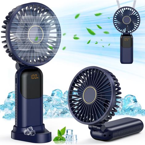 Mini-tragbarer Ventilator, Usb-wiederaufladbarer Ventilator, Kleiner 5-gang-taschenventilator Mit Standfuß, Leiser, Faltbarer Handventilator Für Büro Und Außenbereich (blau)