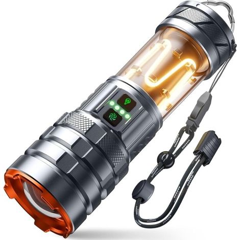 Extrem Leistungsstarke Led-taschenlampe, Wiederaufladbare Taschenlampe Mit Campinglicht, Zoombar, Wasserdicht, Tragbare Taktische Militärtaschenlampe Für Camping, Wandern Und Notfälle [energieklasse A