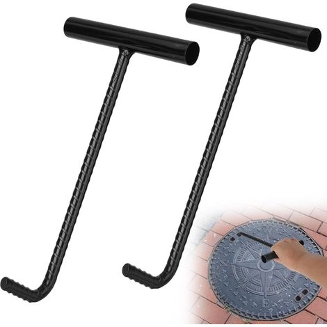 Set Mit 2 Kanaldeckel-hebehaken – 30 Cm – T-förmiger Kanaldeckelhaken – Mit Gewinde Für Rohrabdeckung