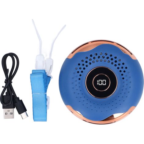 Tragbarer, Klingenloser, Ringförmiger Nackenventilator – Led-anzeige, Wiederaufladbar, Blau, 100 X 100 X 45 Mm