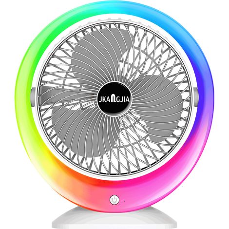Farbiger Led-tischventilator Mit Sanftem Farbverlauf Und Umgebungsbeleuchtung, 3 Geschwindigkeitsstufen, 1200-mah-akku Und Usb-c-ladeanschluss