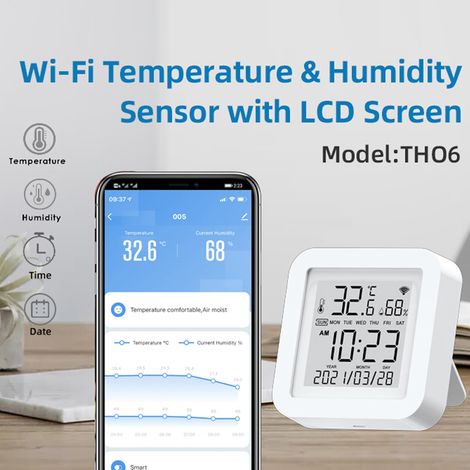 Tuya Wlan-smart-sensor Mit Lcd-bildschirm, Anzeige Von Temperatur, Luftfeuchtigkeit, Uhrzeit Und Datum, Umschaltung Zwischen °f Und °c, Kompatibel Mit Alexa Und Google Home