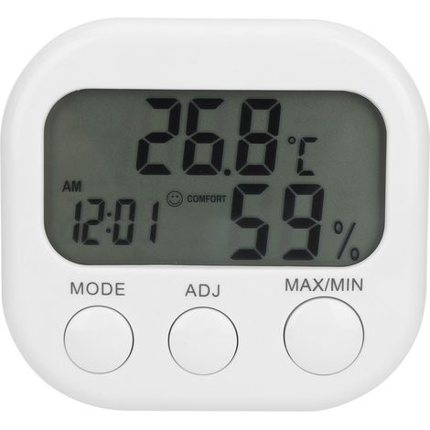 Tragbares Digitales Hygrometer-thermometer Mit Uhr Und Wecker, Lcd-bildschirm, Hohe Genauigkeit, Abs-gehäuse, 7,5 X 8 X 2 Cm
