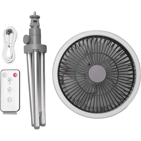 3-in-1 Campingventilator Mit Stativ, Lampe Und 10000 Mah Powerbank, 3 Geschwindigkeitsstufen, Oszillierend, Grau