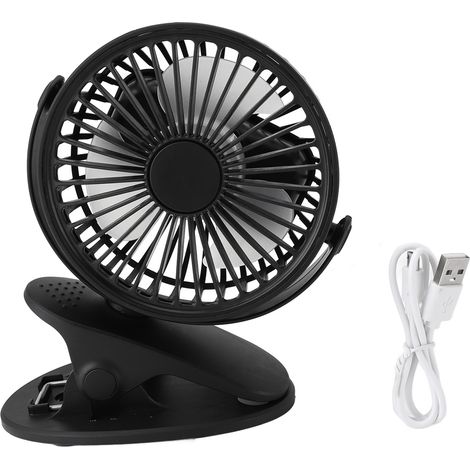 360° Drehbarer Clip-ventilator, 3 Geschwindigkeitsstufen, Leise, Usb-aufladbar, Tragbar Für Büro/camping/kinderwagen – Schwarz