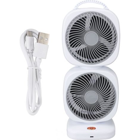 Wiederaufladbarer, Doppelwandiger Standventilator Mit 5 Geschwindigkeitsstufen, Grau, Tragbar Und Oszillierend, Für Büro, Zuhause Oder Camping