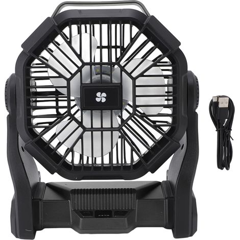 Wiederaufladbarer Usb-campingventilator Mit Led-laterne, 10400 Mah, Schwarz