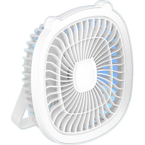 Wiederaufladbarer Usb-tischventilator Mit Licht, 3 Geschwindigkeitsstufen, Tragbar Und Kompakt, Weiß