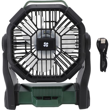 Wiederaufladbarer Usb-campingventilator Mit Led-laterne Und 10400-mah-akku – Dunkelgrün