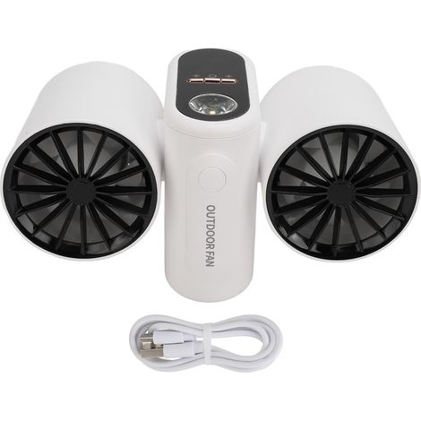 Tragbarer Doppelventilator Mit Notlicht, 8000-mah-akku, 3 Geschwindigkeitsstufen, Weiß