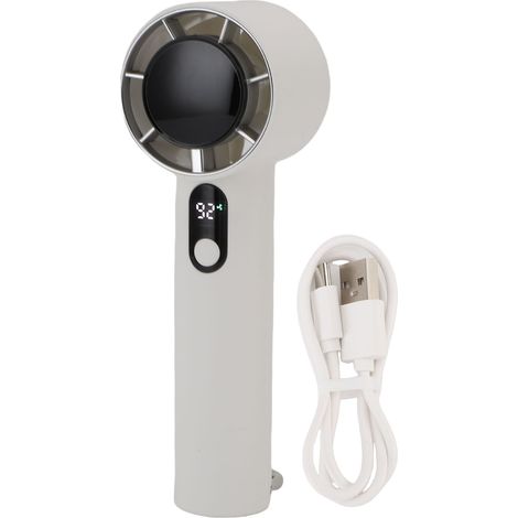 Tragbarer Ventilator Mit 5 Geschwindigkeitsstufen, Digitalanzeige, Leise Und Wiederaufladbar – Weiß