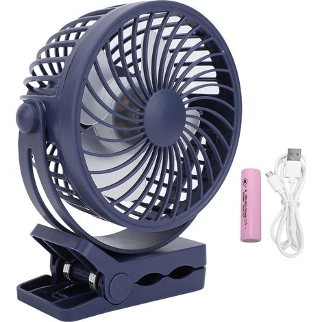 Tragbarer, Per Usb Aufladbarer Ventilator Mit Clip, 360°-drehung, Leise (30 Db), 3 Geschwindigkeitsstufen, 800-mah-akku, Blau