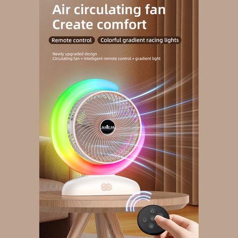 Wiederaufladbarer Usb-tischventilator Mit Fernbedienung, 3 Geschwindigkeitsstufen, 5 Beleuchtungsmodi, 1-stunden-/2-stunden-timer, Modell 102
