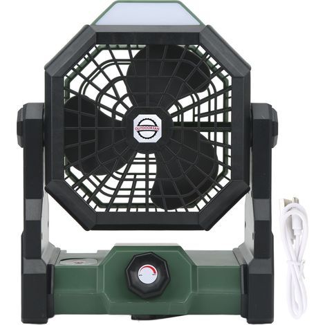 Tragbarer Outdoor-campingventilator Mit Led-licht Und Stufenloser Geschwindigkeitsregelung – 7800-mah-akku, Schwarz Und Grün