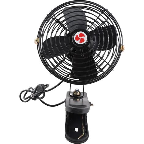 8-zoll-autolüfter Mit Zigarettenanzünderadapter, Geräuscharm, Schwarzes Metall, Stabiler Clip Für Auto, Lkw, Wohnmobil, Boot
