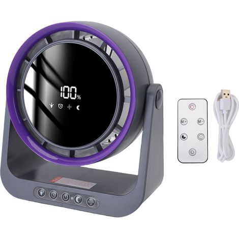 15 Cm Großer, Blattloser Tischventilator, Leiser Betrieb Mit Digitalanzeige Und Fernbedienung, Lila/grau
