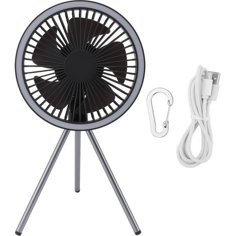 Campingventilator Mit Stativ, Led-beleuchtung Und 10000-mah-akku – Grau, 34 Cm, Uhrfunktion Und 3 Geschwindigkeitsstufen