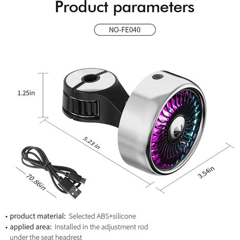 Auto-rücksitzlüfter – 3 Geschwindigkeitsstufen, Farbige Leds, 12-v-usb-anschluss, Silber