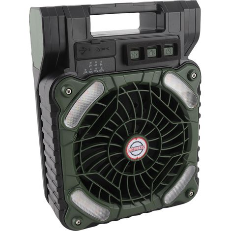Tragbarer Solarventilator, 5200 Mah, 4 Geschwindigkeitsstufen, Bürstenloser Motor, Einstellbare Led Und Timer – Grün
