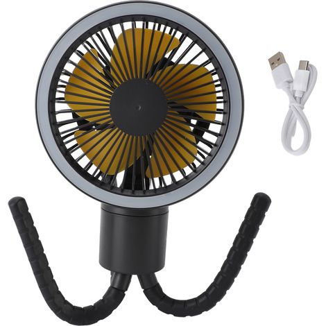 Tragbarer, Per Usb Aufladbarer Ventilator Mit Led-licht Und Flexiblem Stativ – Schwarz