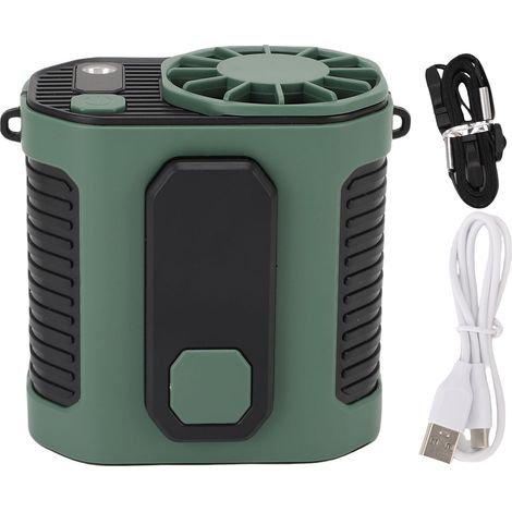 Wiederaufladbarer Usb-gürtelventilator Mit Led-licht, 10 Leistungsstufen, Dunkelgrün