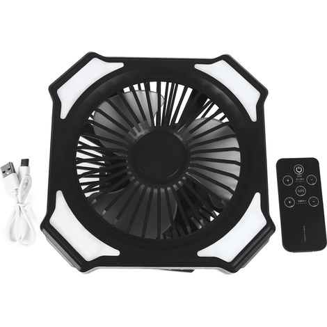 Tragbarer Campingventilator Mit Led-laterne, 10000-mah-akku, 3 Geschwindigkeitsstufen, Leise, Schwarz