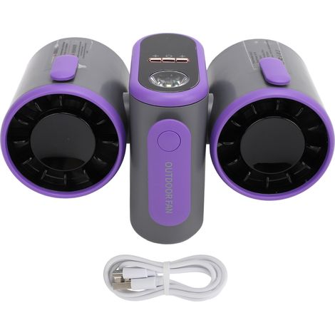 Tragbarer Gürtelventilator Mit Zwei Ventilatorköpfen, Notlicht, 8000-mah-akku, Dunkelgrau