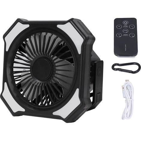 Wiederaufladbarer Tragbarer Ventilator Mit 4000 Mah Kapazität Und Led-laterne, Schwarz