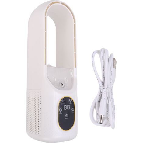 Rotorblattloser Tischventilator Mit Sprühfunktion, 6 Geschwindigkeitsstufen, 5-farbiger Led-beleuchtung Und Timer – Leise Kühlung