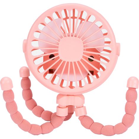 Tragbarer Kinderwagenventilator – Flexibler Clip, Leise (30 Db), Usb-aufladbar, Pink