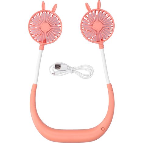 Wiederaufladbarer, Tragbarer Nackenventilator Mit Usb-anschluss – Tragbarer Kühlventilator Aus Kunststoff, Korallenfarbe