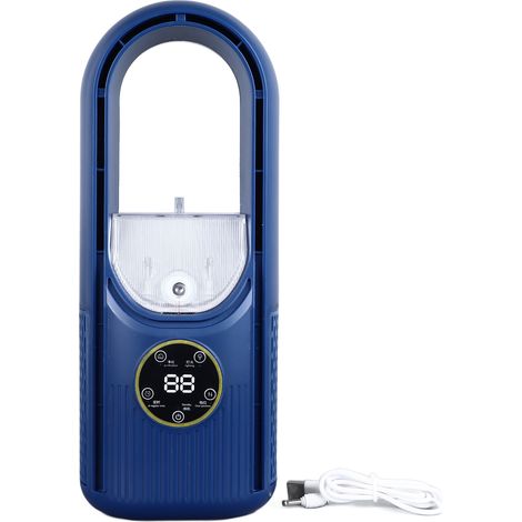 Usb-tischventilator Ohne Rotorblätter – 6 Geschwindigkeitsstufen, 100-ml-wassertank, Sprühfunktion, Leiser Betrieb, Blau